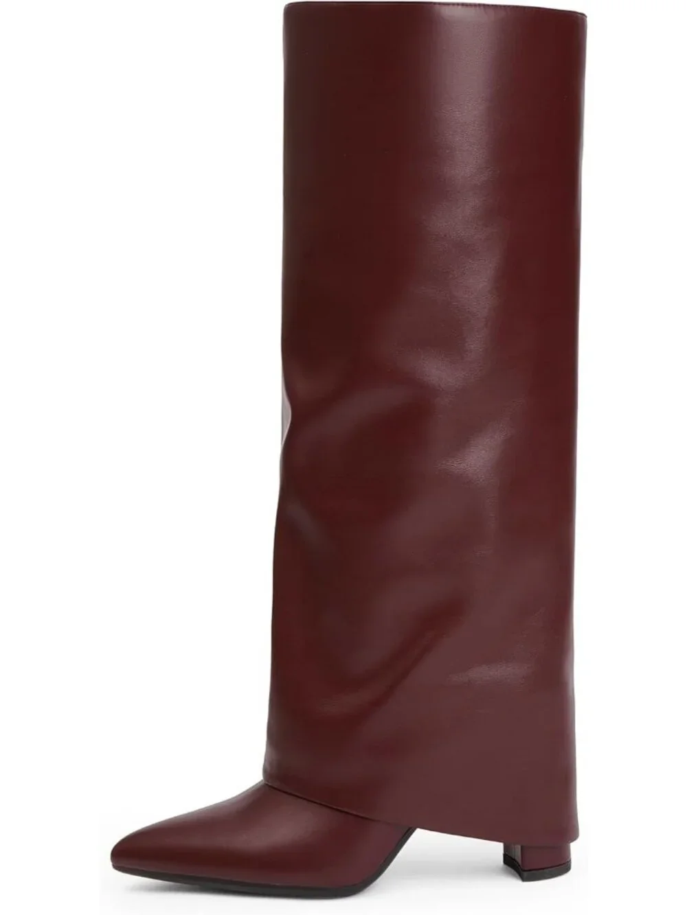 Women's Burgundy Pu Pointed Toe Chunky Heel Faux Leather Over The Knee High Boot